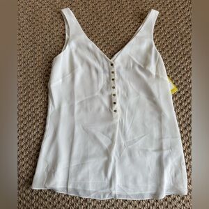 Karen Millen Womens Popper Front Cami Top White V Neck Lined Buttons Size 4, NWT